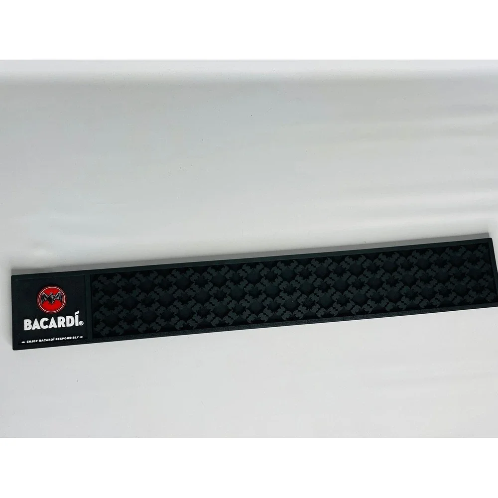 Bacardi Bar Mat Spill Rail Rubber Black Bat Red And White 23.75 x 3.5 New